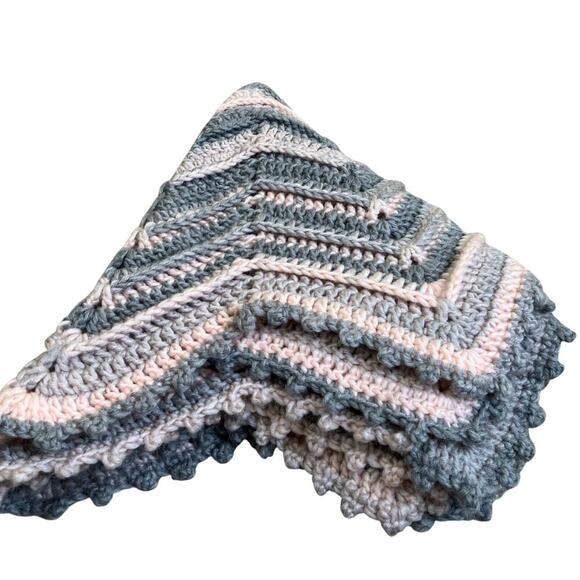 Handmade 12 Point Crochet Knit Supernova Star Baby Blanket Afghan Pink Grey - Picture 14 of 16